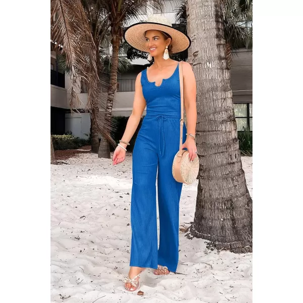 imagePRETTYGARDEN Womens Summer Casual Two Piece Outfits Sweatsuits Tank Scoop Neck Ribbed Knit Long Pants TracksuitsBlue