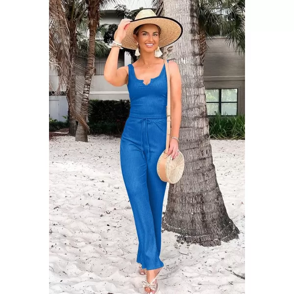 imagePRETTYGARDEN Womens Summer Casual Two Piece Outfits Sweatsuits Tank Scoop Neck Ribbed Knit Long Pants TracksuitsBlue