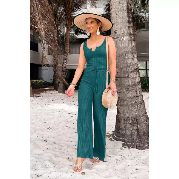 imagePRETTYGARDEN Womens Summer Casual Two Piece Outfits Sweatsuits Tank Scoop Neck Ribbed Knit Long Pants TracksuitsLake Blue