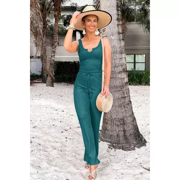 imagePRETTYGARDEN Womens Summer Casual Two Piece Outfits Sweatsuits Tank Scoop Neck Ribbed Knit Long Pants TracksuitsLake Blue