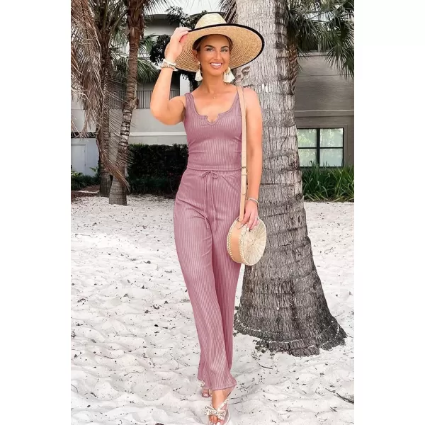 imagePRETTYGARDEN Womens Summer Casual Two Piece Outfits Sweatsuits Tank Scoop Neck Ribbed Knit Long Pants TracksuitsPink