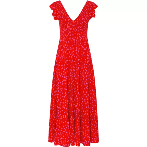 imagePRETTYGARDEN Womens Summer Flowy Maxi Dress Casual Cap Sleeve V Neck Smocked Beach SundressPrint Red