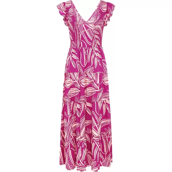 imagePRETTYGARDEN Womens Summer Flowy Maxi Dress Casual Cap Sleeve V Neck Smocked Beach SundressPrint Rose Purple