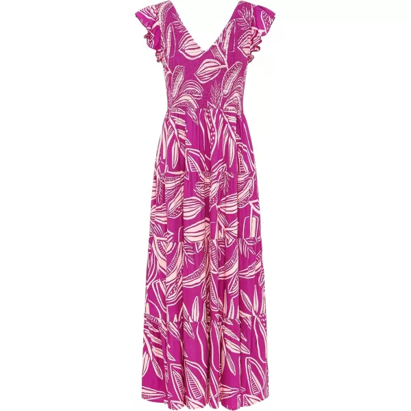 imagePRETTYGARDEN Womens Summer Flowy Maxi Dress Casual Cap Sleeve V Neck Smocked Beach SundressPrint Rose Purple