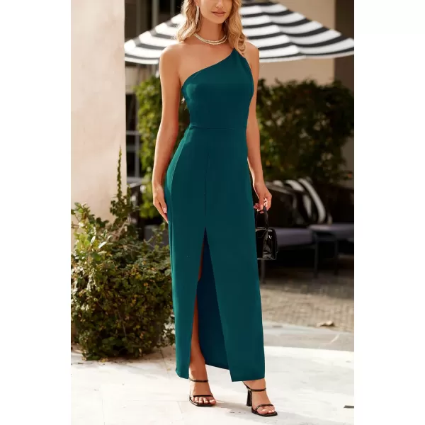 imagePRETTYGARDEN Womens Summer Formal Wedding Guest Dresses One Shoulder Spaghetti Strap High Slit Maxi Bodycon DressCyan