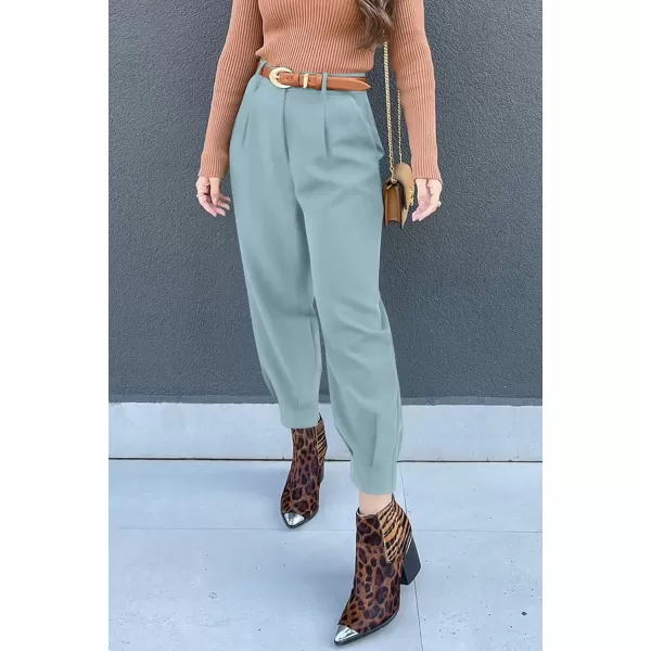 imagePRETTYGARDEN Womens Summer High Waisted Pants Casual Ankle Length Work Office Trouser Slacks with PocketsAqua Blue