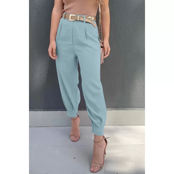 imagePRETTYGARDEN Womens Summer High Waisted Pants Casual Ankle Length Work Office Trouser Slacks with PocketsAqua Blue