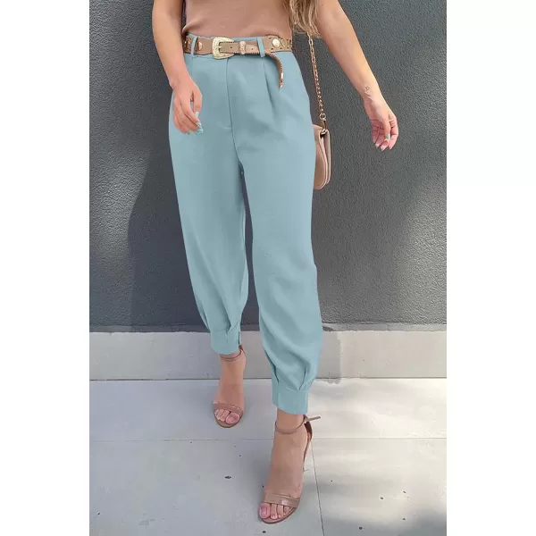 imagePRETTYGARDEN Womens Summer High Waisted Pants Casual Ankle Length Work Office Trouser Slacks with PocketsAqua Blue