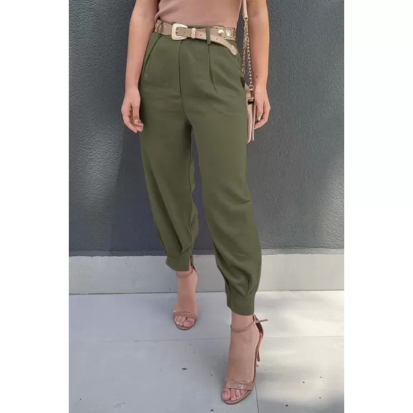 imagePRETTYGARDEN Womens Summer High Waisted Pants Casual Ankle Length Work Office Trouser Slacks with PocketsArmy Green