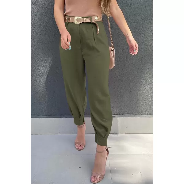 imagePRETTYGARDEN Womens Summer High Waisted Pants Casual Ankle Length Work Office Trouser Slacks with PocketsArmy Green