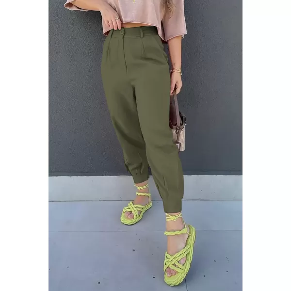 imagePRETTYGARDEN Womens Summer High Waisted Pants Casual Ankle Length Work Office Trouser Slacks with PocketsArmy Green