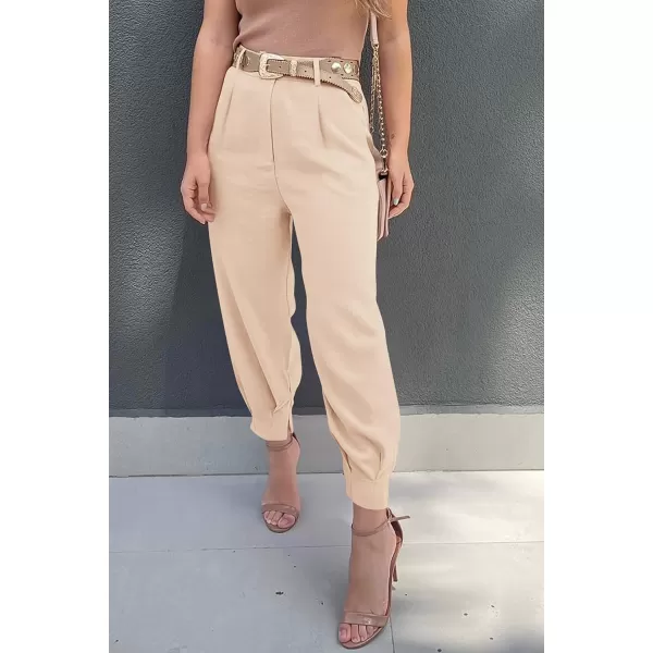 imagePRETTYGARDEN Womens Summer High Waisted Pants Casual Ankle Length Work Office Trouser Slacks with PocketsBeige