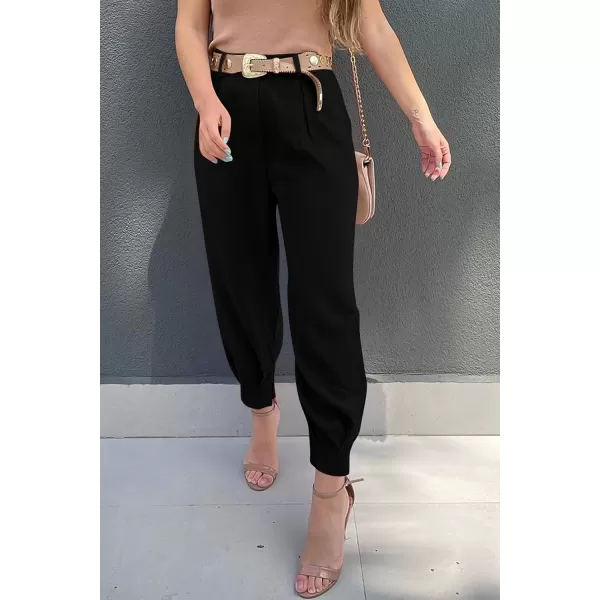 imagePRETTYGARDEN Womens Summer High Waisted Pants Casual Ankle Length Work Office Trouser Slacks with PocketsBlack