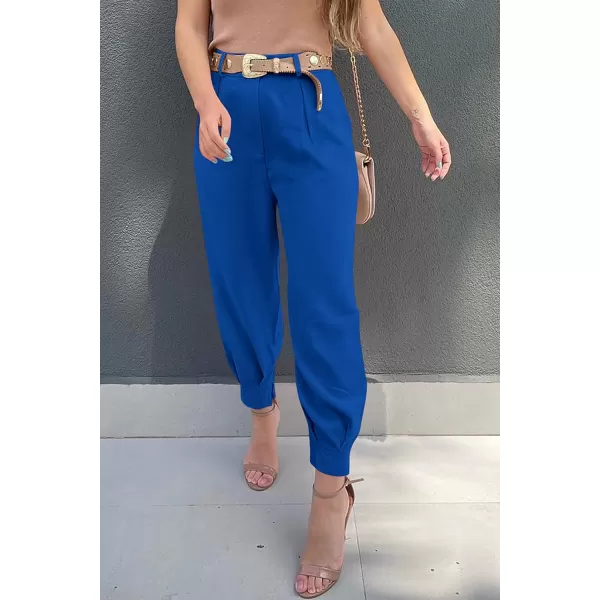 imagePRETTYGARDEN Womens Summer High Waisted Pants Casual Ankle Length Work Office Trouser Slacks with PocketsBlue