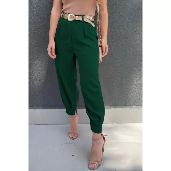 imagePRETTYGARDEN Womens Summer High Waisted Pants Casual Ankle Length Work Office Trouser Slacks with PocketsDark Green