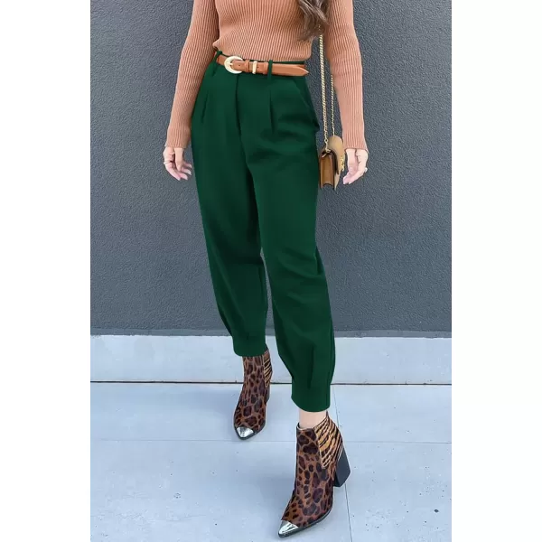 imagePRETTYGARDEN Womens Summer High Waisted Pants Casual Ankle Length Work Office Trouser Slacks with PocketsDark Green
