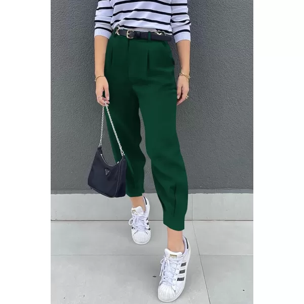 imagePRETTYGARDEN Womens Summer High Waisted Pants Casual Ankle Length Work Office Trouser Slacks with PocketsDark Green