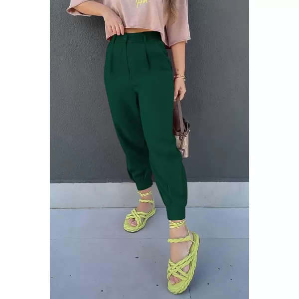 imagePRETTYGARDEN Womens Summer High Waisted Pants Casual Ankle Length Work Office Trouser Slacks with PocketsDark Green