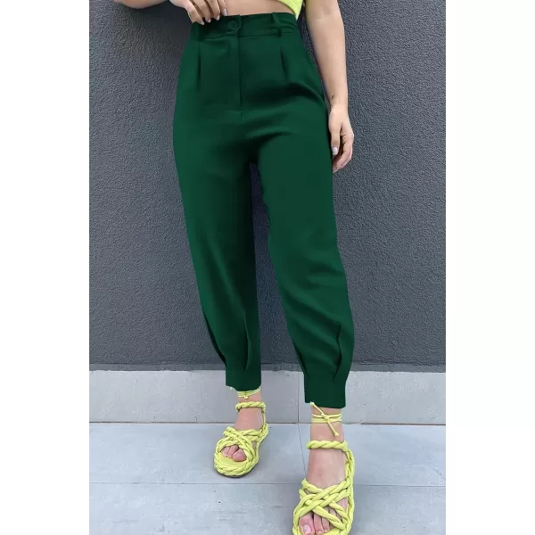 imagePRETTYGARDEN Womens Summer High Waisted Pants Casual Ankle Length Work Office Trouser Slacks with PocketsDark Green