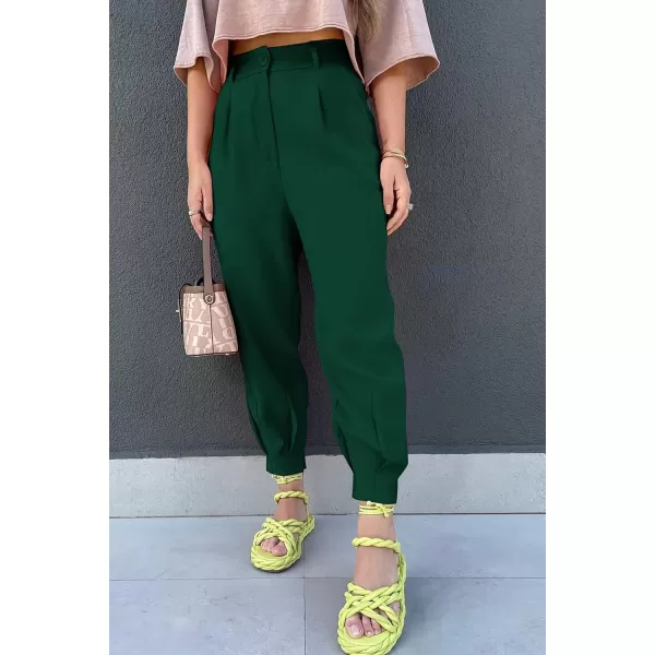 imagePRETTYGARDEN Womens Summer High Waisted Pants Casual Ankle Length Work Office Trouser Slacks with PocketsDark Green