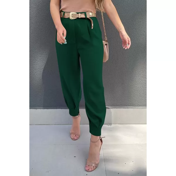 imagePRETTYGARDEN Womens Summer High Waisted Pants Casual Ankle Length Work Office Trouser Slacks with PocketsDark Green