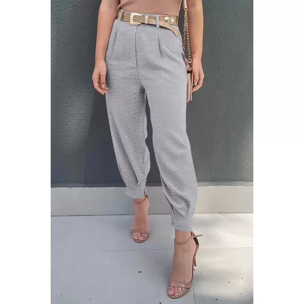 imagePRETTYGARDEN Womens Summer High Waisted Pants Casual Ankle Length Work Office Trouser Slacks with PocketsGrey