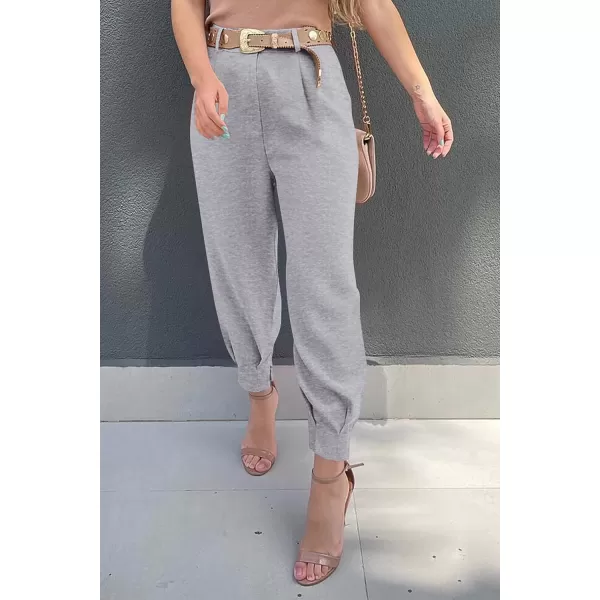 imagePRETTYGARDEN Womens Summer High Waisted Pants Casual Ankle Length Work Office Trouser Slacks with PocketsGrey
