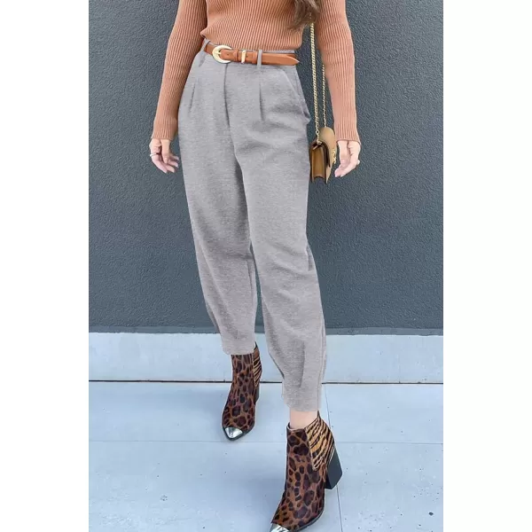 imagePRETTYGARDEN Womens Summer High Waisted Pants Casual Ankle Length Work Office Trouser Slacks with PocketsGrey