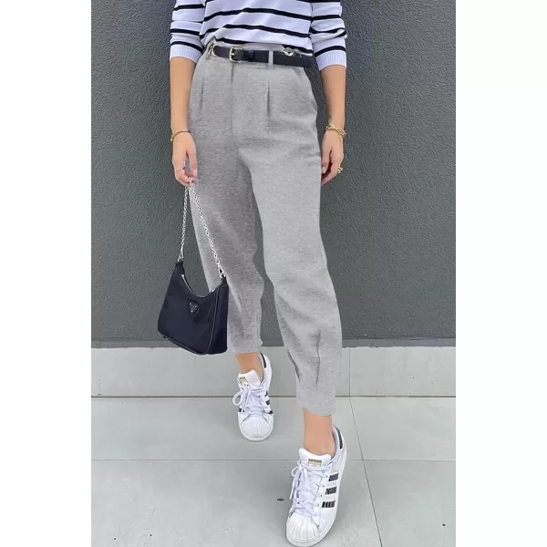 imagePRETTYGARDEN Womens Summer High Waisted Pants Casual Ankle Length Work Office Trouser Slacks with PocketsGrey