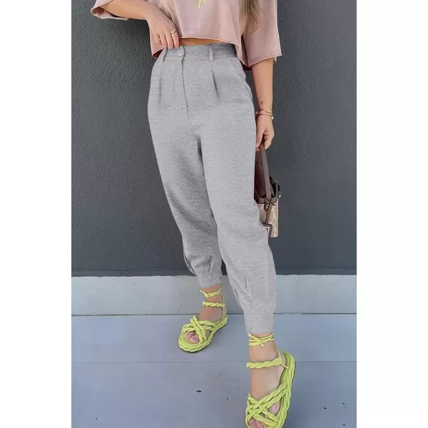 imagePRETTYGARDEN Womens Summer High Waisted Pants Casual Ankle Length Work Office Trouser Slacks with PocketsGrey