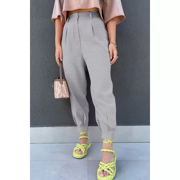 imagePRETTYGARDEN Womens Summer High Waisted Pants Casual Ankle Length Work Office Trouser Slacks with PocketsGrey