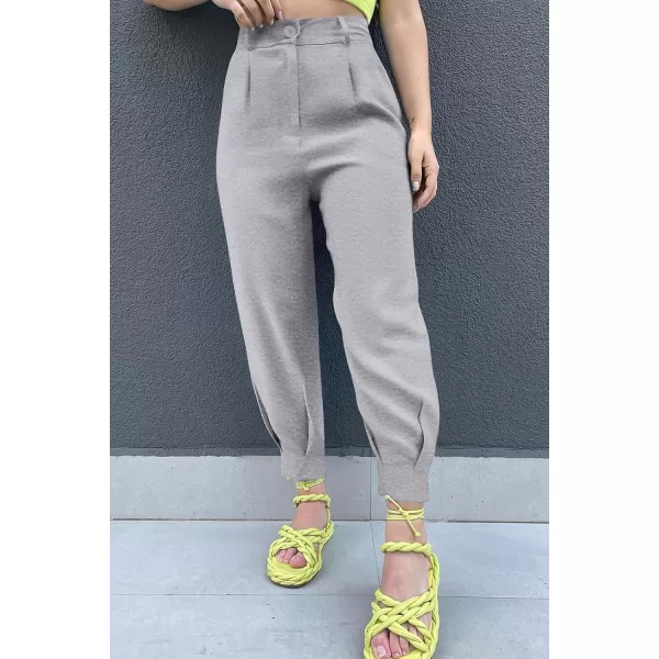 imagePRETTYGARDEN Womens Summer High Waisted Pants Casual Ankle Length Work Office Trouser Slacks with PocketsGrey