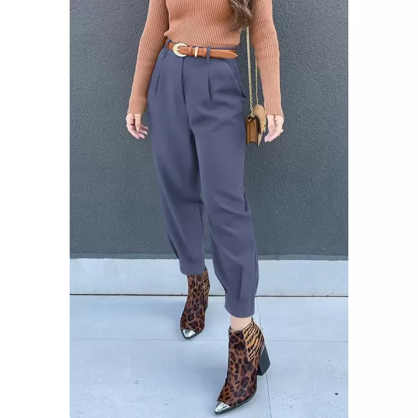 imagePRETTYGARDEN Womens Summer High Waisted Pants Casual Ankle Length Work Office Trouser Slacks with PocketsGrey Blue