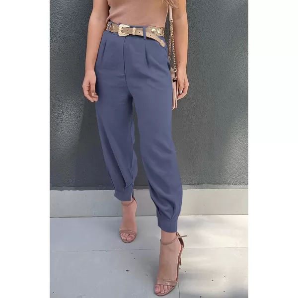 imagePRETTYGARDEN Womens Summer High Waisted Pants Casual Ankle Length Work Office Trouser Slacks with PocketsGrey Blue
