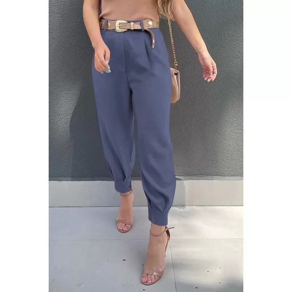 imagePRETTYGARDEN Womens Summer High Waisted Pants Casual Ankle Length Work Office Trouser Slacks with PocketsGrey Blue