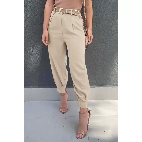 imagePRETTYGARDEN Womens Summer High Waisted Pants Casual Ankle Length Work Office Trouser Slacks with PocketsLight Khaki