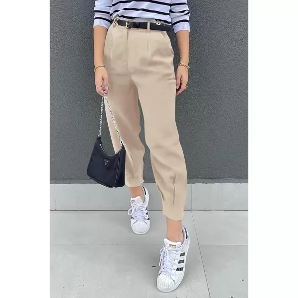 imagePRETTYGARDEN Womens Summer High Waisted Pants Casual Ankle Length Work Office Trouser Slacks with PocketsLight Khaki