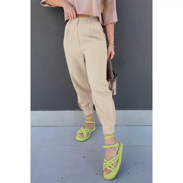 imagePRETTYGARDEN Womens Summer High Waisted Pants Casual Ankle Length Work Office Trouser Slacks with PocketsLight Khaki