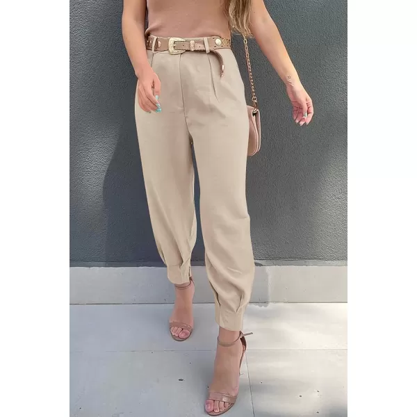 imagePRETTYGARDEN Womens Summer High Waisted Pants Casual Ankle Length Work Office Trouser Slacks with PocketsLight Khaki