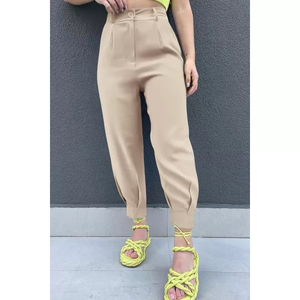 imagePRETTYGARDEN Womens Summer High Waisted Pants Casual Ankle Length Work Office Trouser Slacks with PocketsLight Khaki