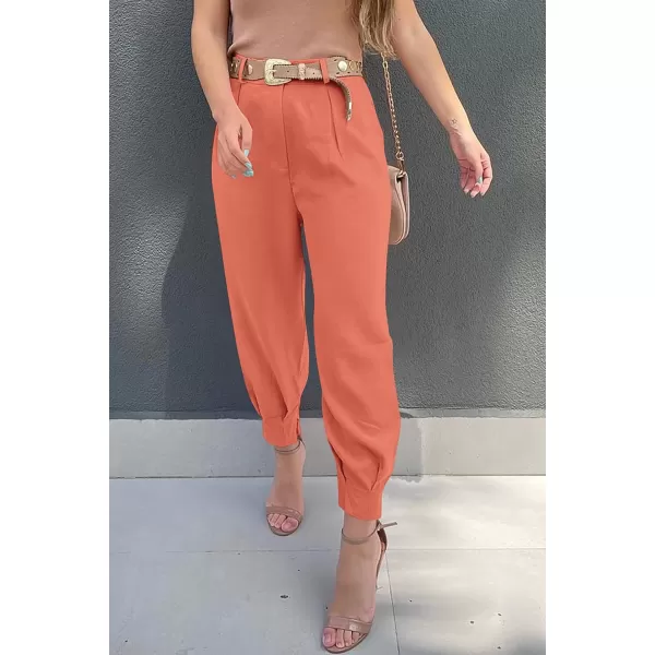 imagePRETTYGARDEN Womens Summer High Waisted Pants Casual Ankle Length Work Office Trouser Slacks with PocketsOrange Pink