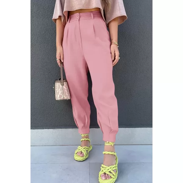 imagePRETTYGARDEN Womens Summer High Waisted Pants Casual Ankle Length Work Office Trouser Slacks with PocketsPink