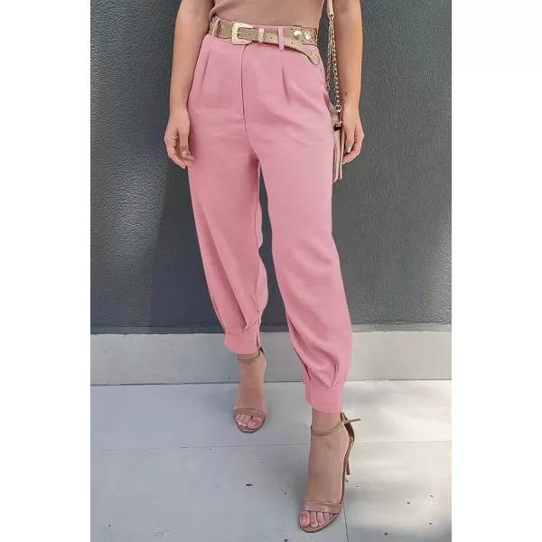 imagePRETTYGARDEN Womens Summer High Waisted Pants Casual Ankle Length Work Office Trouser Slacks with PocketsPink