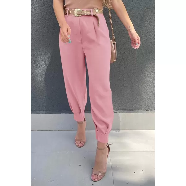 imagePRETTYGARDEN Womens Summer High Waisted Pants Casual Ankle Length Work Office Trouser Slacks with PocketsPink