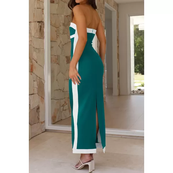 imagePRETTYGARDEN Womens Summer Long Bodycon Dress Sexy Strapless Back Slit Cocktail Party Tube Maxi DressesLake Blue