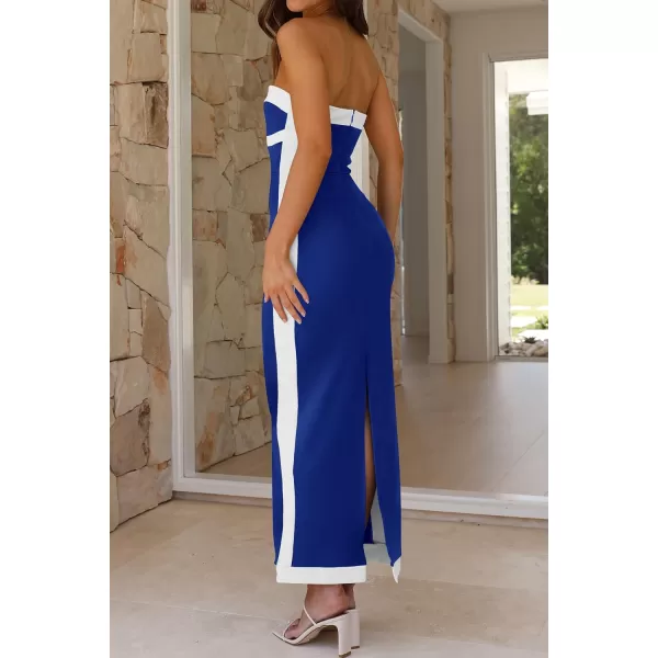 imagePRETTYGARDEN Womens Summer Long Bodycon Dress Sexy Strapless Back Slit Cocktail Party Tube Maxi DressesRoyal Blue