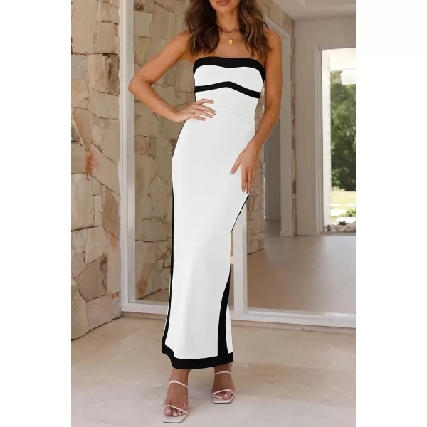 imagePRETTYGARDEN Womens Summer Long Bodycon Dress Sexy Strapless Back Slit Cocktail Party Tube Maxi DressesWhite