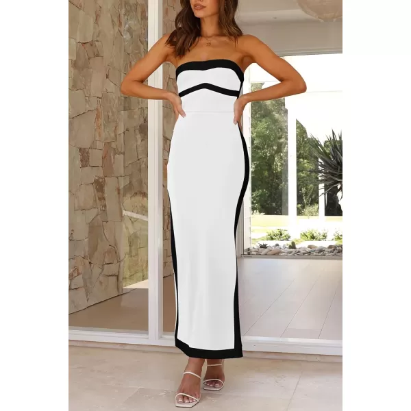 imagePRETTYGARDEN Womens Summer Long Bodycon Dress Sexy Strapless Back Slit Cocktail Party Tube Maxi DressesWhite