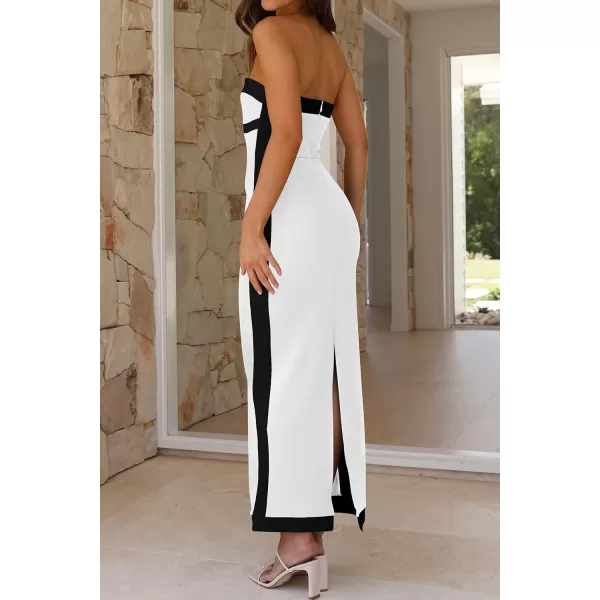 imagePRETTYGARDEN Womens Summer Long Bodycon Dress Sexy Strapless Back Slit Cocktail Party Tube Maxi DressesWhite