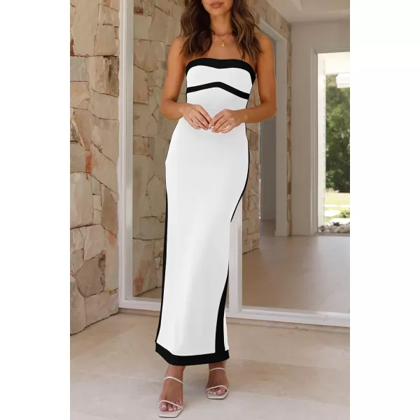 imagePRETTYGARDEN Womens Summer Long Bodycon Dress Sexy Strapless Back Slit Cocktail Party Tube Maxi DressesWhite
